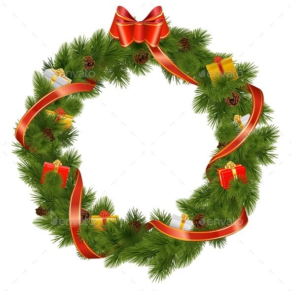 Vector Christmas Wreath with Gifts - Christmas Seasons/Holidays
