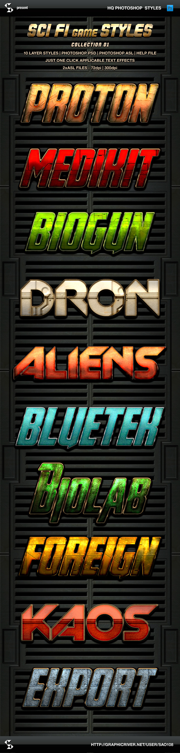 Sci-fi Game Styles - Collection 1 - Text Effects Styles