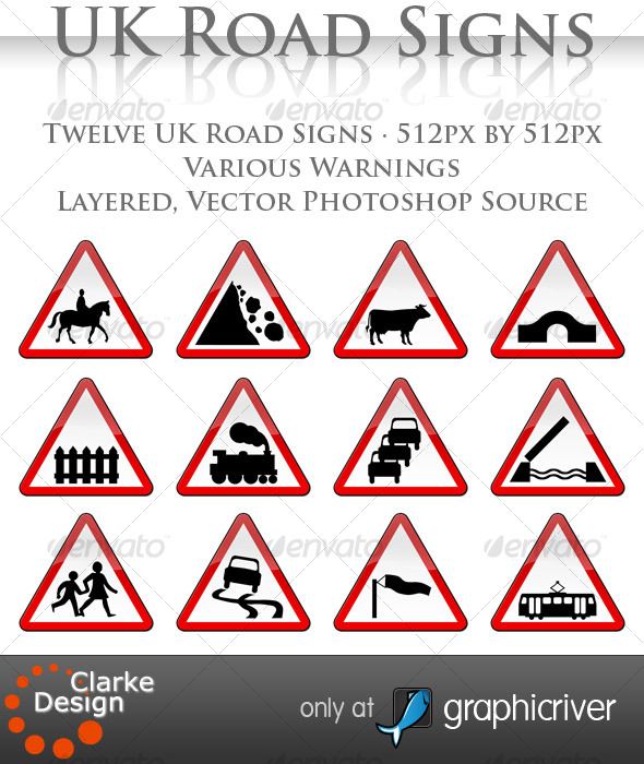 UK Road Signs: Warnings - Objects Illustrations