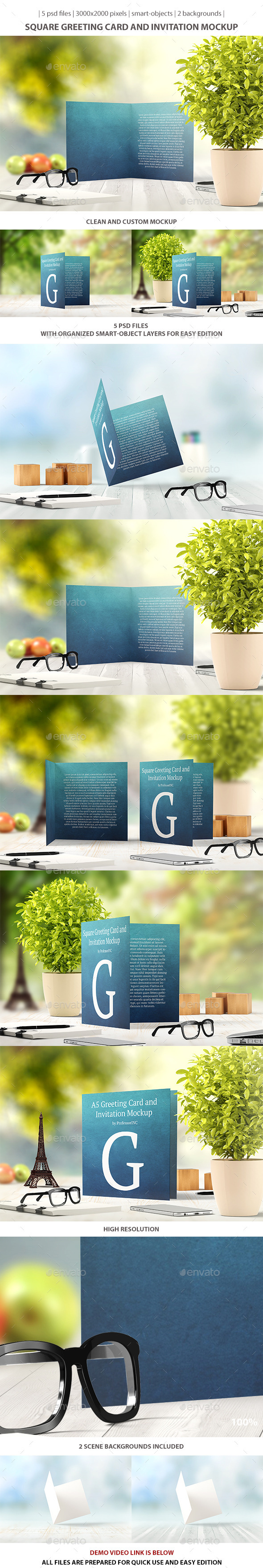 Square Greeting Card and Invitation Mockup - Miscellaneous Print