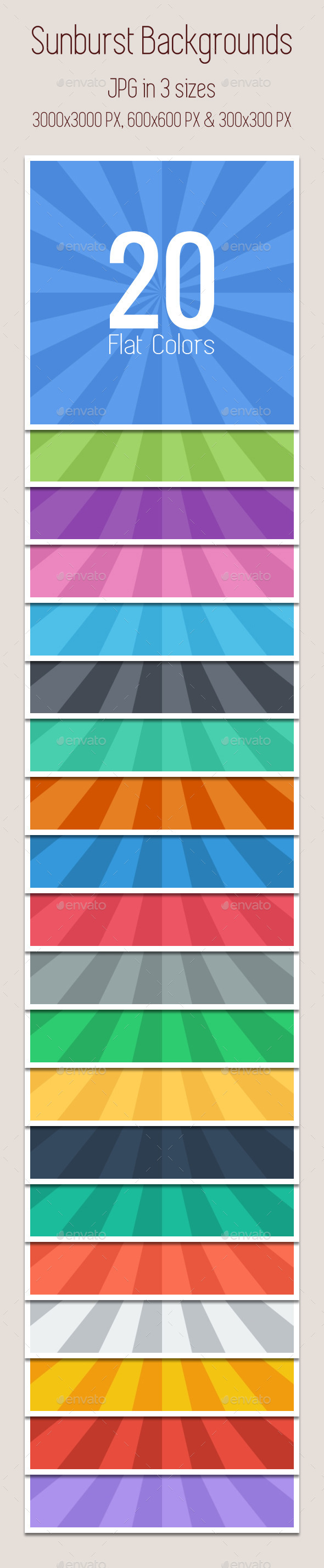 Sunburst Backgrounds (Flat Colors) x20 - Backgrounds Graphics
