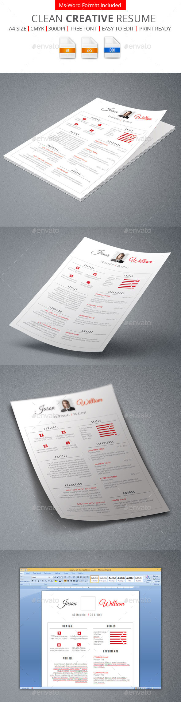 Clean Creative Resume - Resumes Stationery