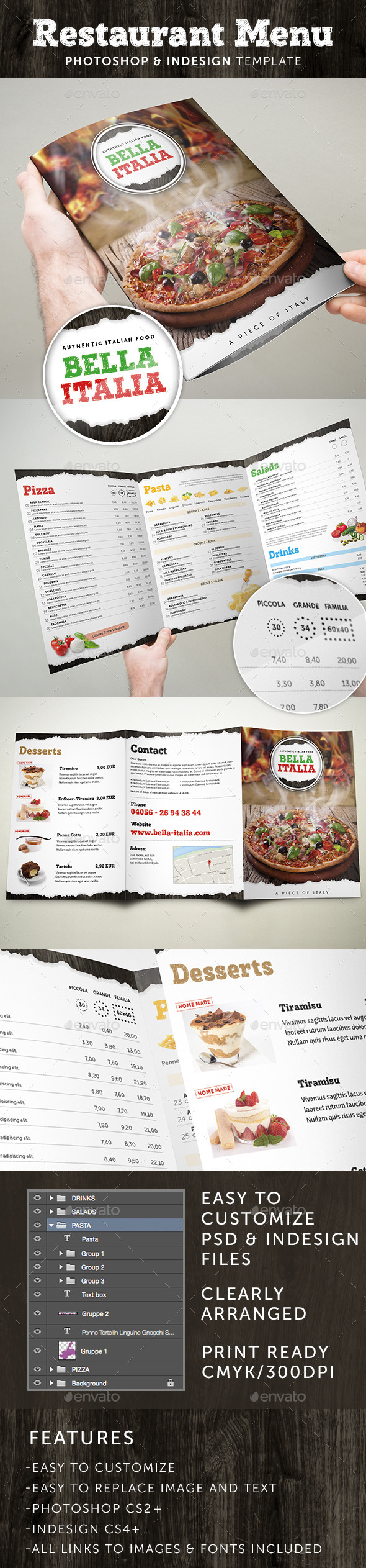 Restaurant Menu Folder Photoshop & InDesign Template - Restaurant Flyers