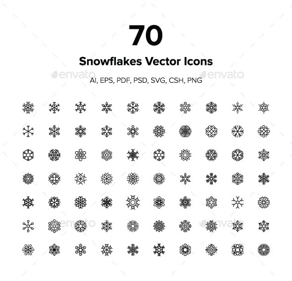 70 Snowflakes Vector Icons - Seasonal Icons