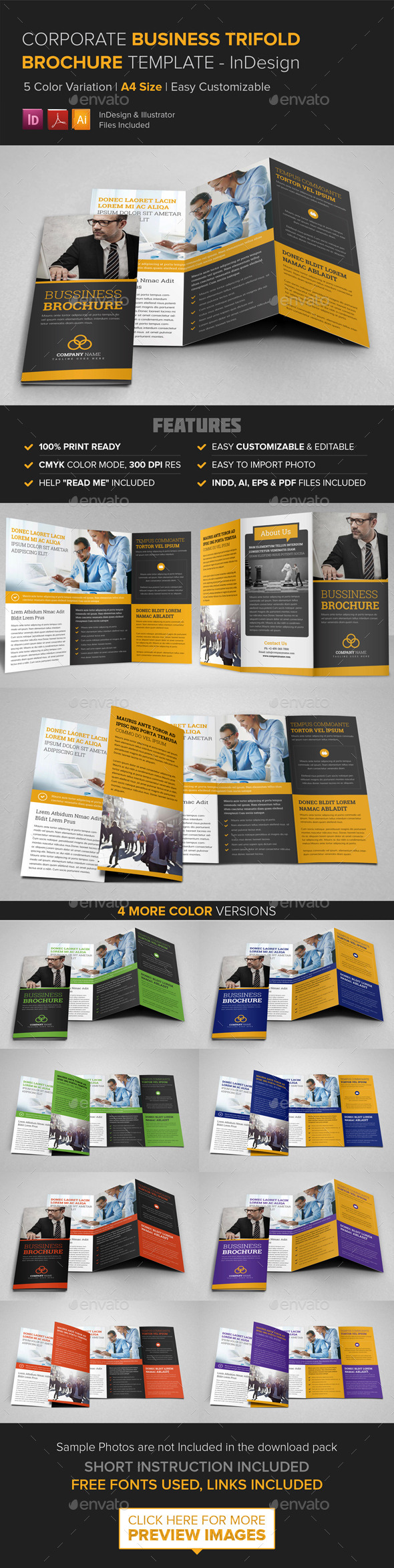 Corporate Business Trifold Brochure - InDesign - Corporate Brochures