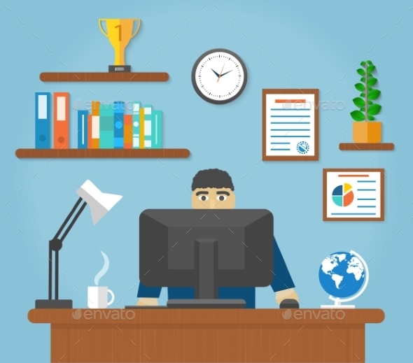 Man Sitting at Computer Desk - Concepts Business
