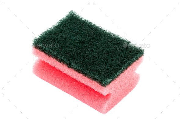 A Kitchen Sponge Isolated On The White Background Stock Photo