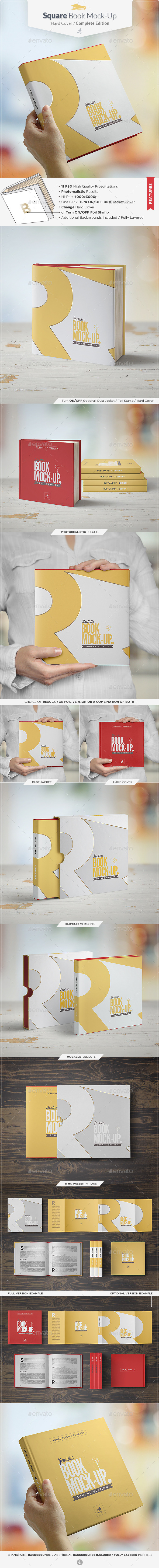 Square Book Mock-up / Dust Jacket Complete Edition - Books Print