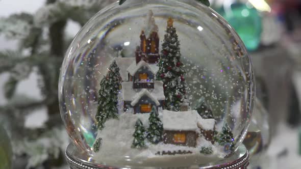 Christmas Ball With Snow Close Up