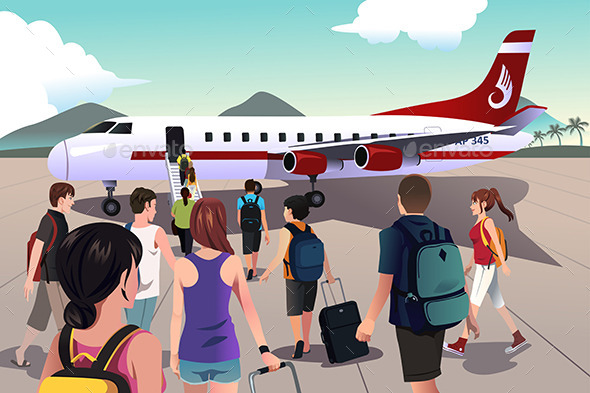 Tourists Boarding on a Plane - Travel Conceptual