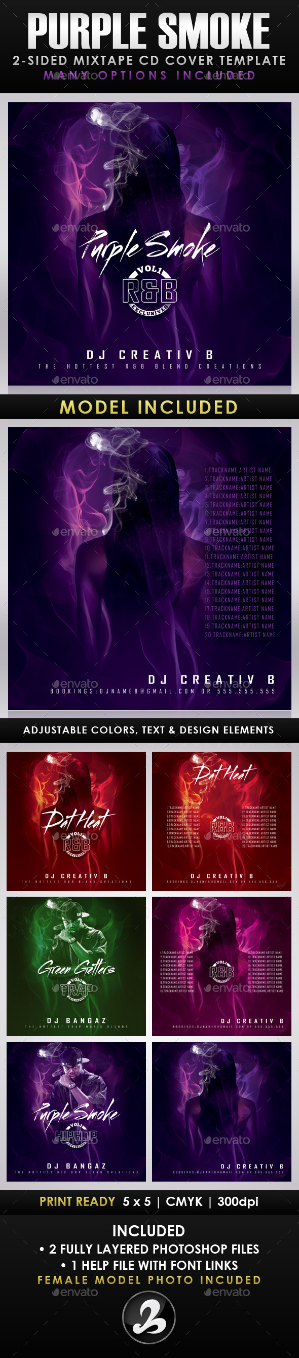Purple Smoke Mixtape CD Cover Templates - CD & DVD Artwork Print Templates