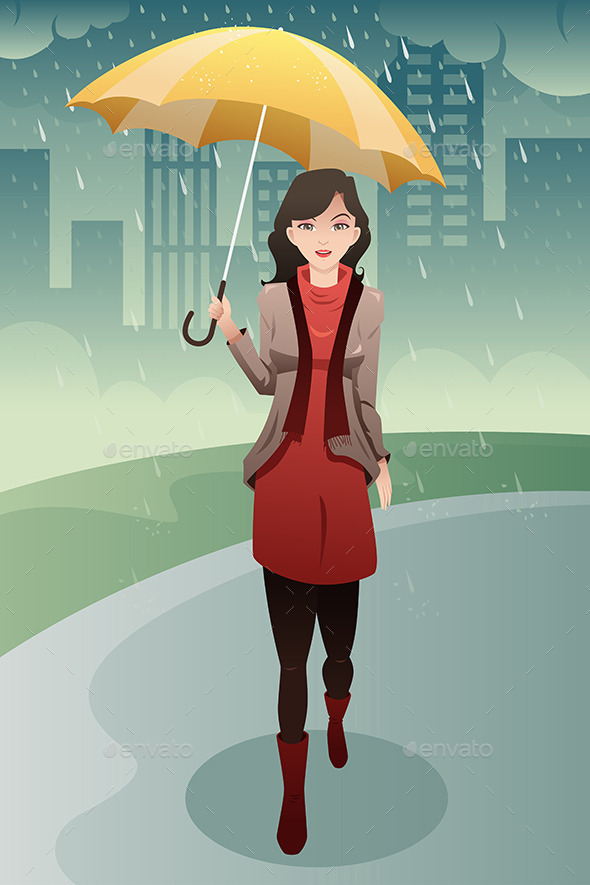 Woman Walking in the Rain - People Characters