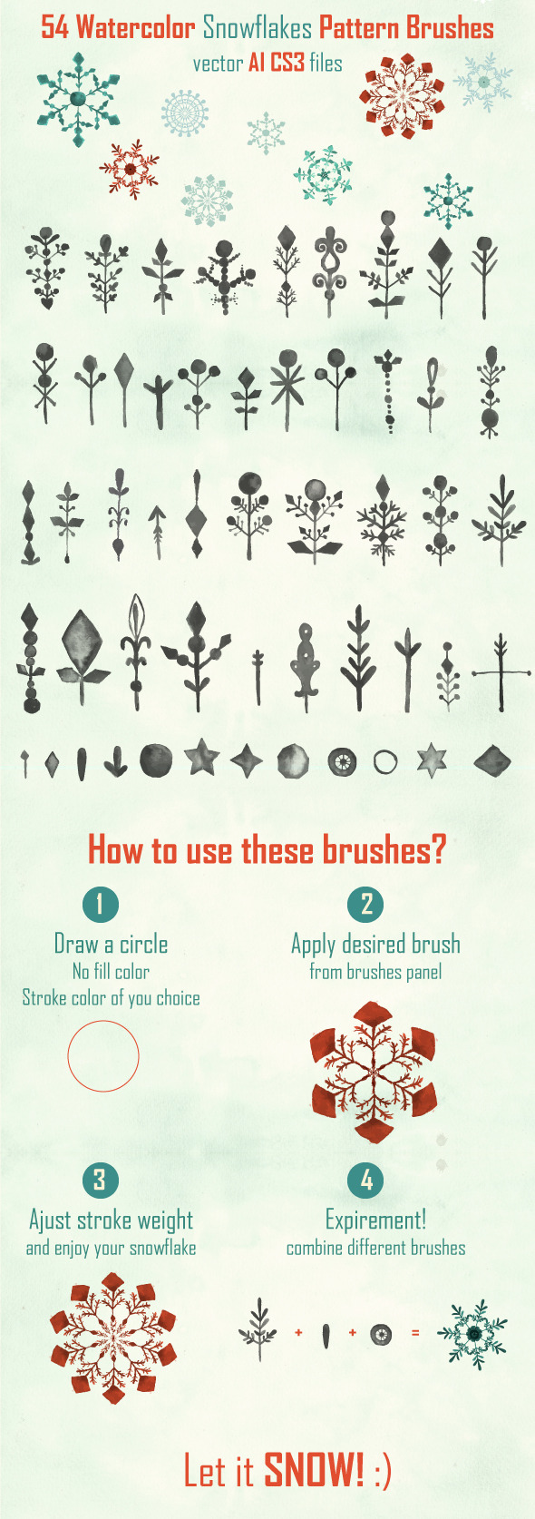 Watercolor Vector Snowflakes Pattern Brushes - Brushes Illustrator