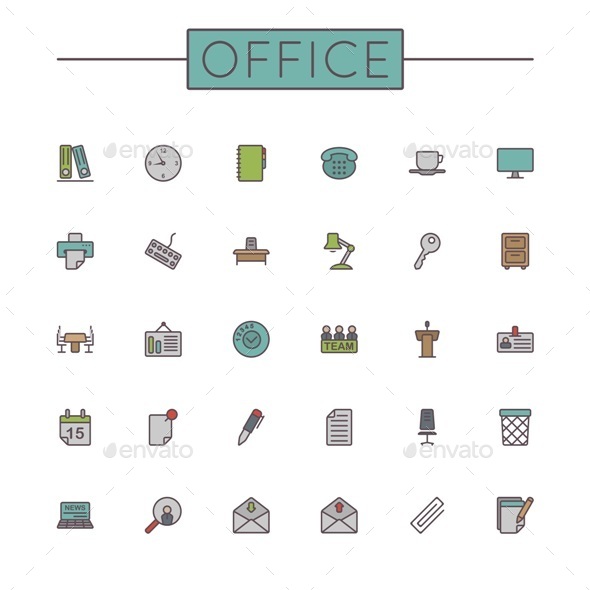 Vector Colored Office Line Icons - Business Icons