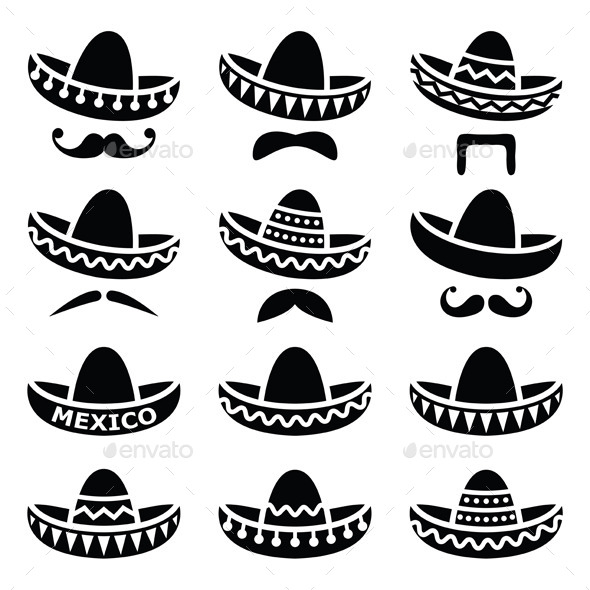 Download Mexican Sombrero Hat with Moustache Icons by RedKoala ...