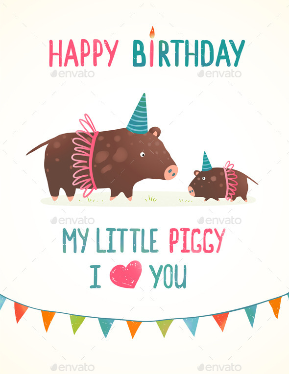 Little Piggy and Mother Birthday Greeting Card by 