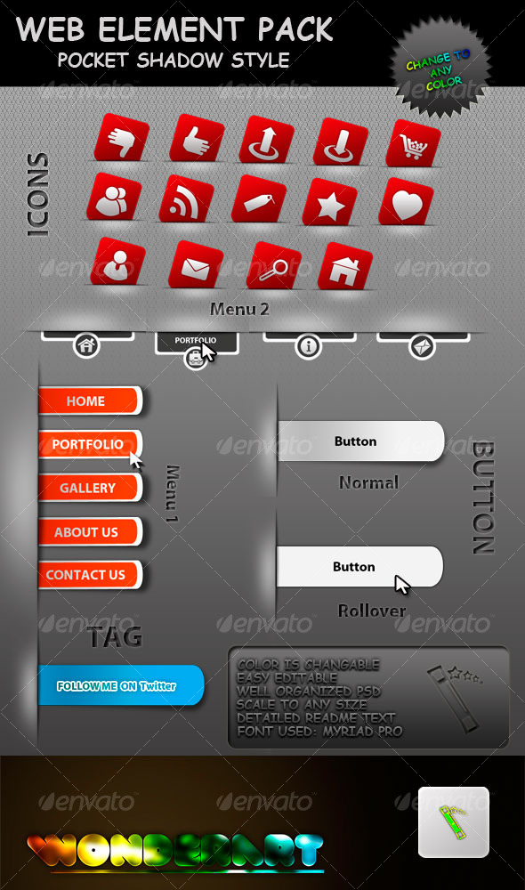 Web elements - Pocket Shadow Style - User Interfaces Web Elements