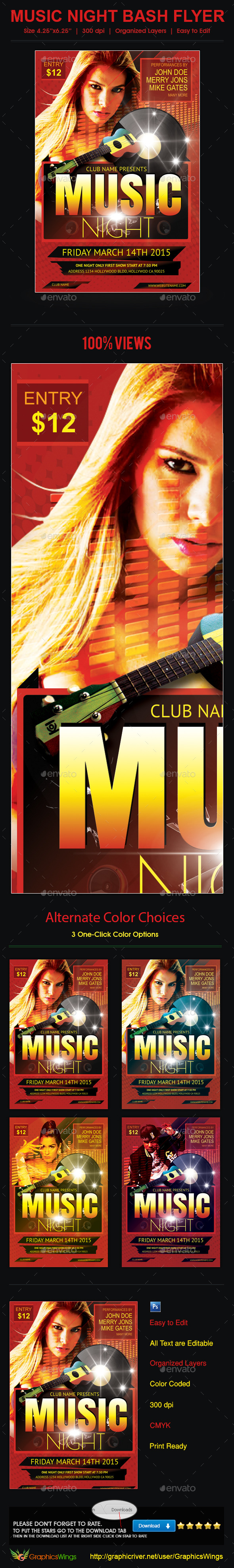 Music Night Bash Flyer Template - Clubs & Parties Events