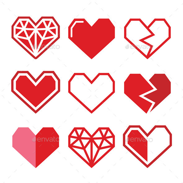 Geometric Red Heart for Valentine's Day Icons - Valentines Seasons/Holidays