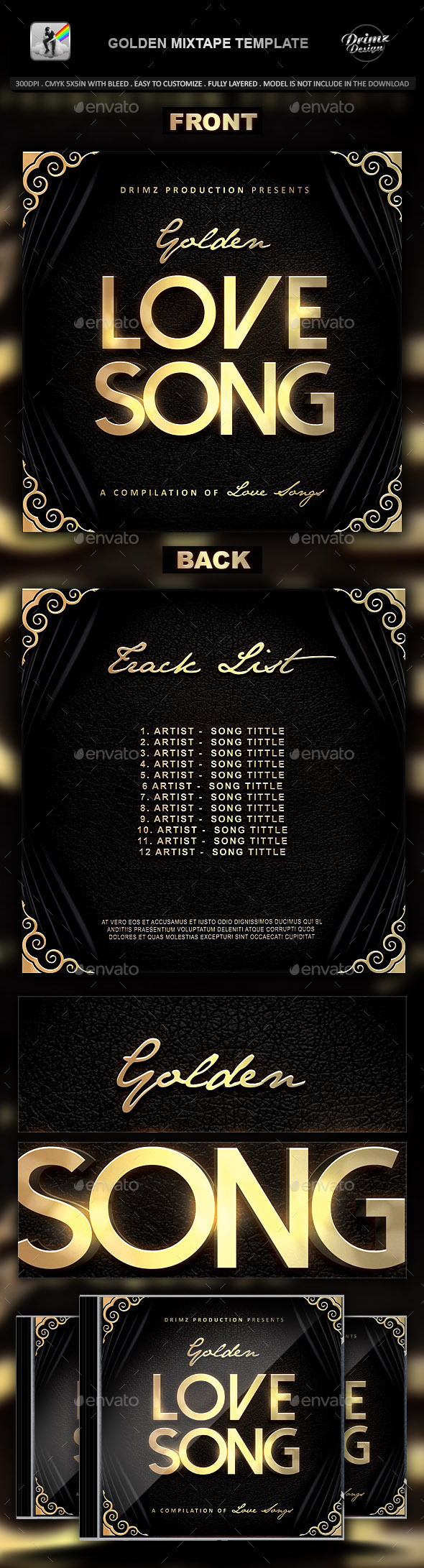 Golden Mixtape Template - CD & DVD Artwork Print Templates