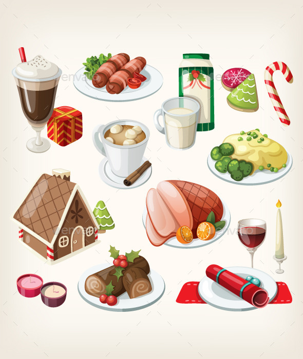 Set of Traditional Christmas Food and Desserts - Food Objects