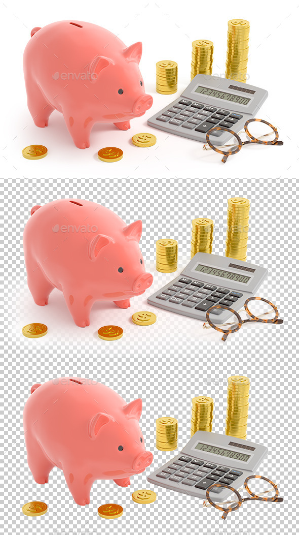 Piggy Bank Accounting (Dollar Coins) - Objects 3D Renders