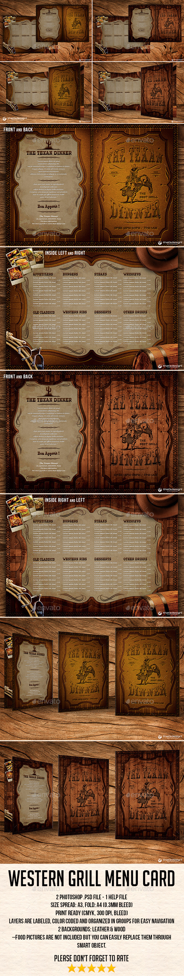 Western Grill Restaurant Menu Card Template - Restaurant Flyers