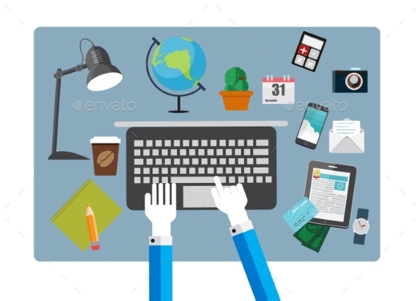 Working Place Modern Office Interior Flat Design - Communications Technology