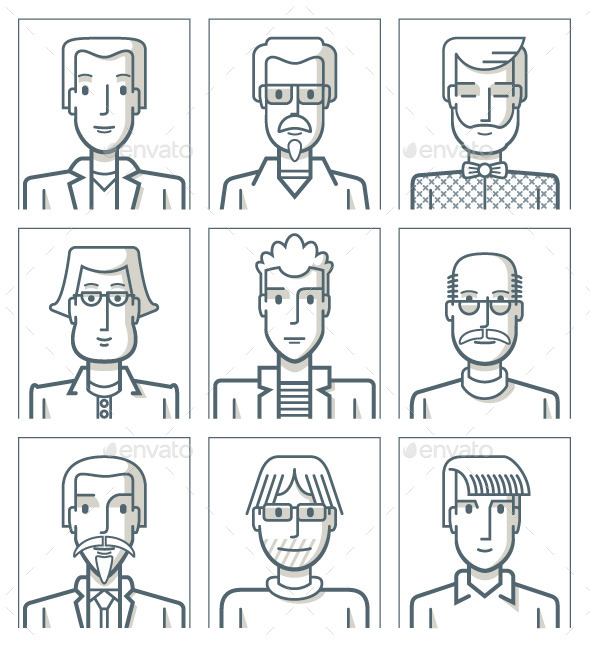 Nine Male Avatars - People Characters