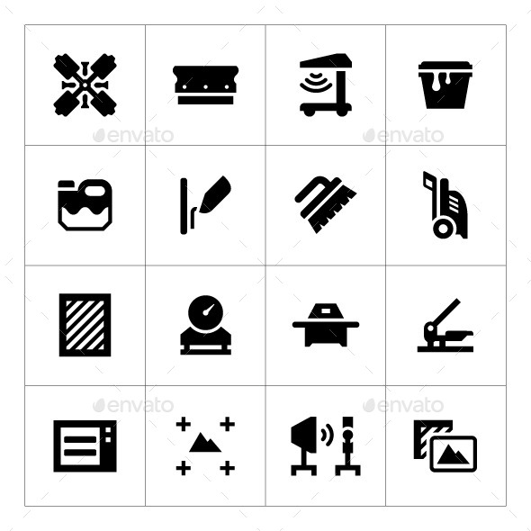 Set Icons of Screen Printing - Man-made objects Objects
