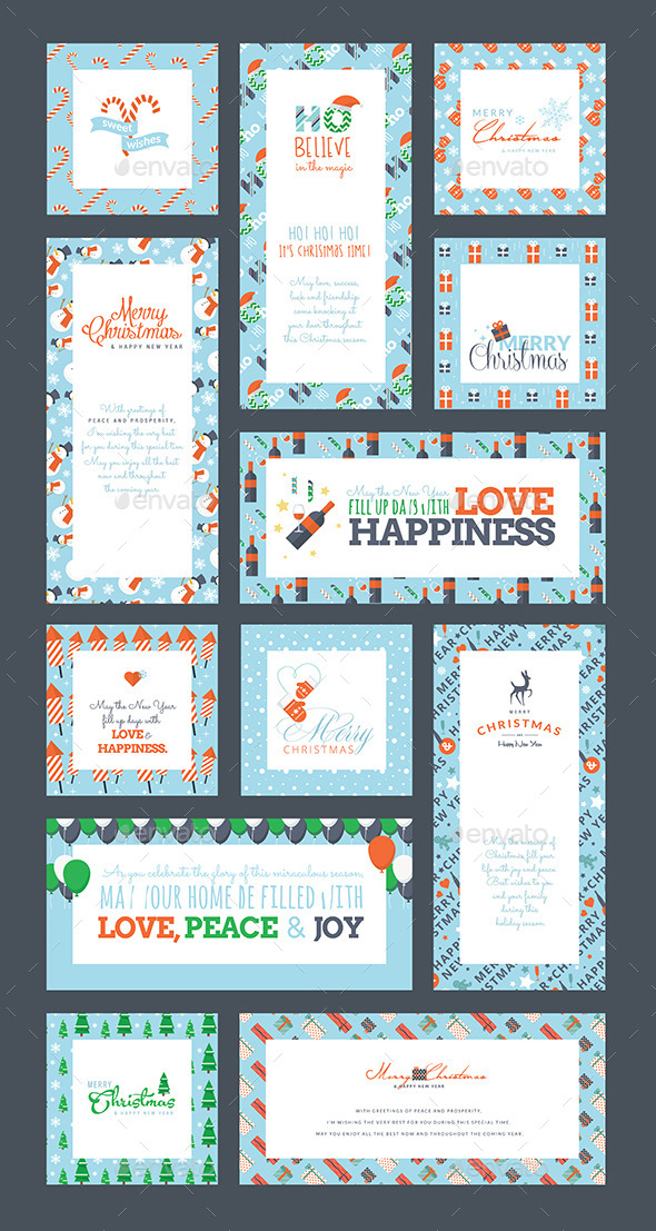 Set of Christmas and New Year Greeting Cards - Christmas Seasons/Holidays