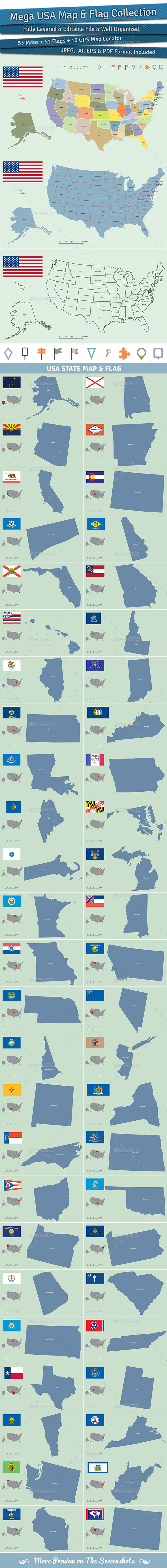 Mega USA Map and Flag Collection - Miscellaneous Vectors