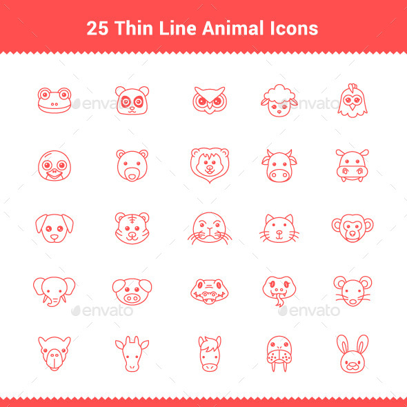 25 Thin Line Stroke Animal Icons - Animals Characters