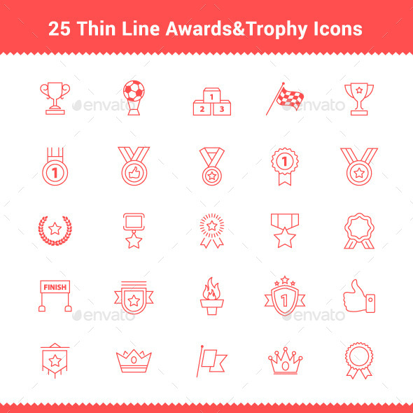 25 Thin Line Stroke Awards Icons - Objects Icons