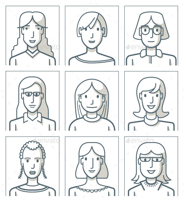 Nine Female Avatars - People Characters