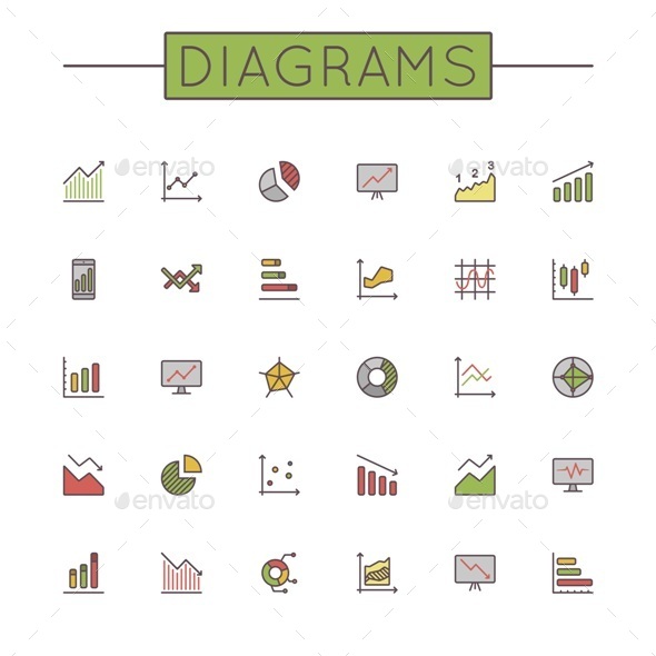 Vector Colored Diagrams Line Icons - Business Icons