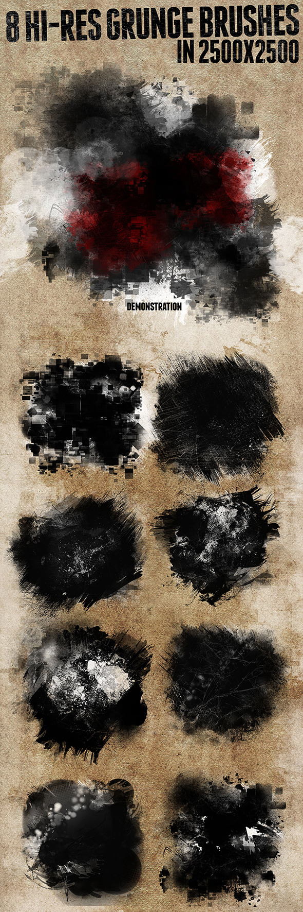 8 Hi-res Grunge Brushes - Abstract Brushes