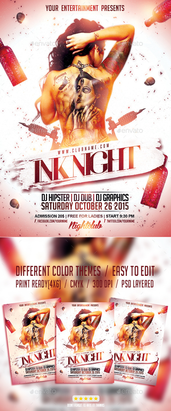 Ink Tattoo Night PSD Flyer Template - Events Flyers