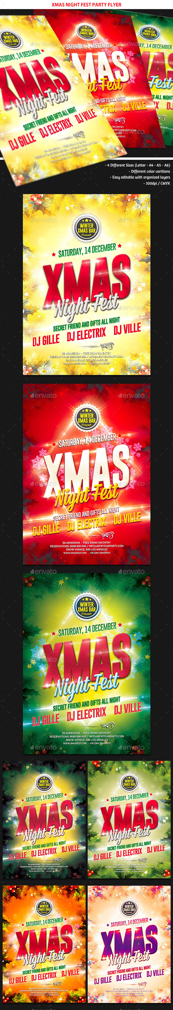 Xmas Night Fest Party Flyer - Holidays Events