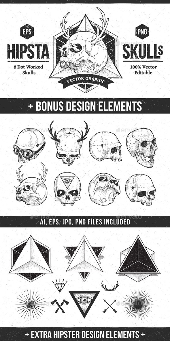 Hipsta Skulls - Tattoos Vectors
