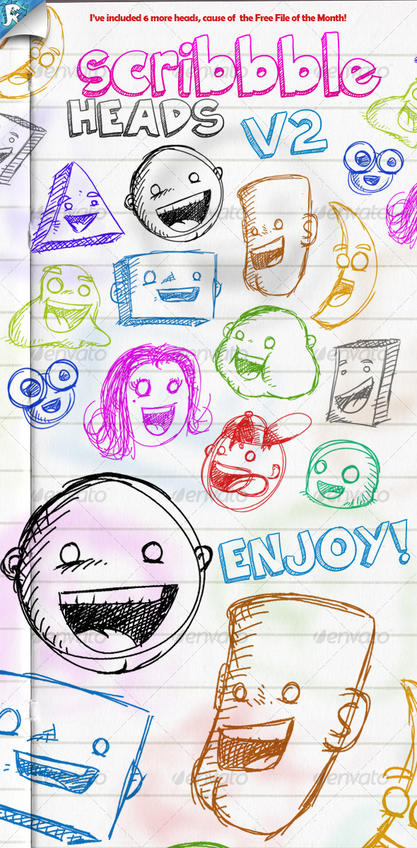 Scribble Heads - Vector Pack - People Characters