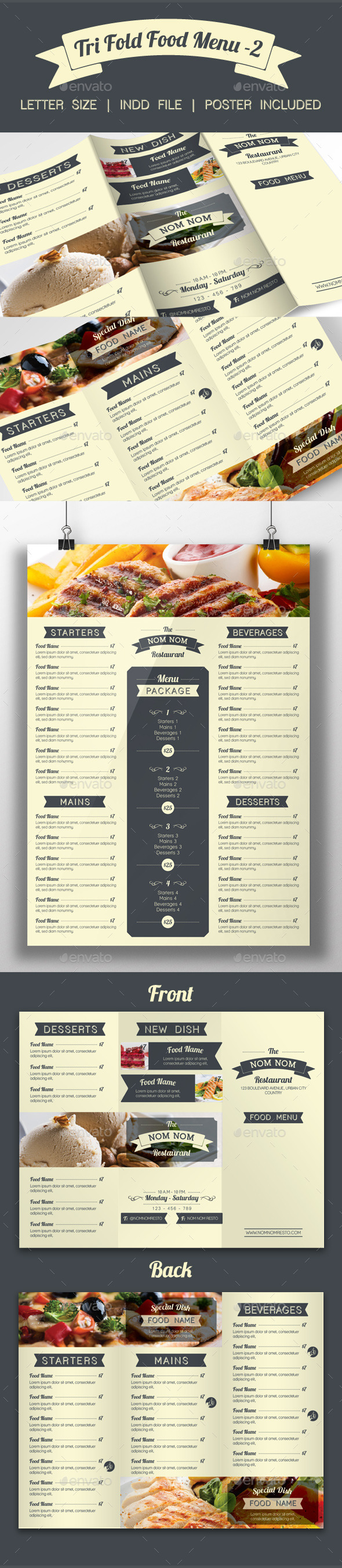 Tri Fold Food Menu - 2 - Food Menus Print Templates