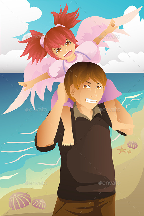 Girl playing with her Dad - People Characters