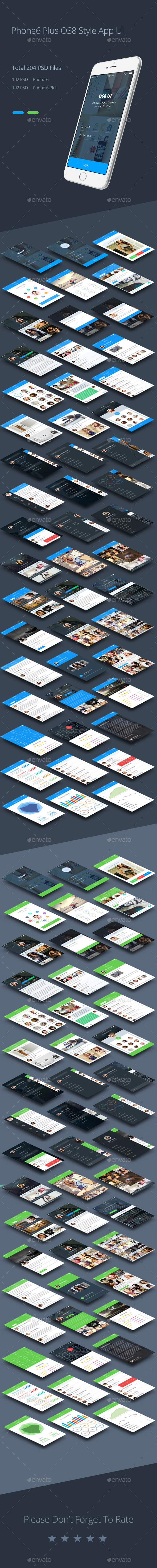 Phone 6 Plus OS 8 Style App UI Templates - User Interfaces Web Elements