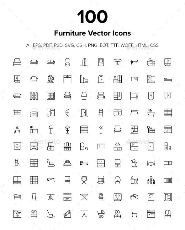 100 Furniture Icons - Objects Icons