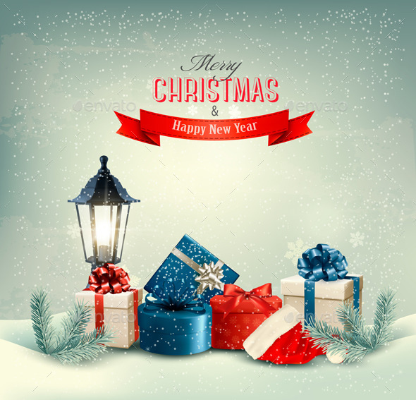 Christmas Background with Presents - Christmas Seasons/Holidays