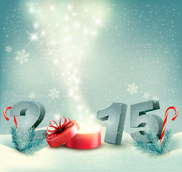 Holiday Background with a Gift Box and 2015 - New Year Seasons/Holidays
