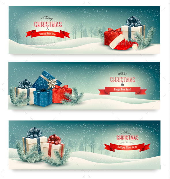 Three Christmas Banners with Presents - Christmas Seasons/Holidays