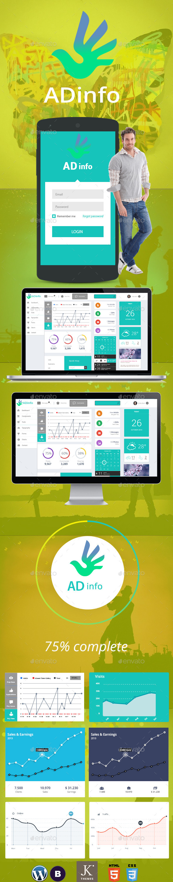 ADinfo Dashboard Admin Template PSD - User Interfaces Web Elements
