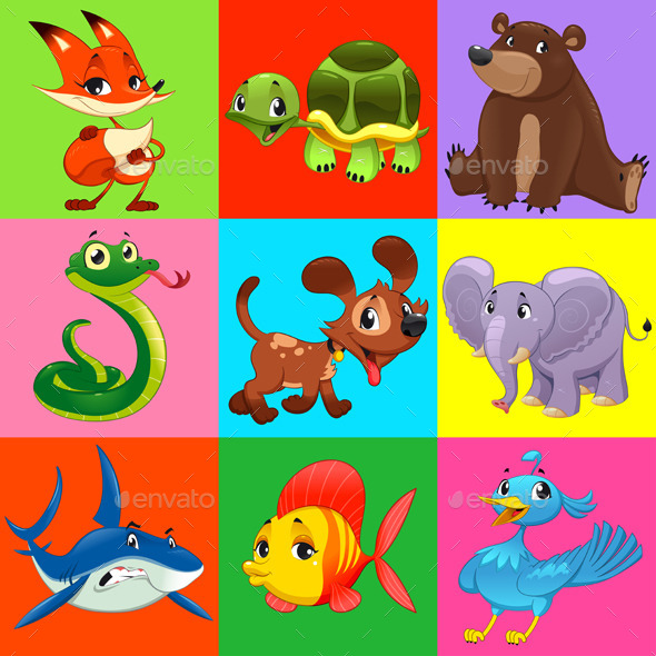 Set of Animals with Background. - Animals Characters